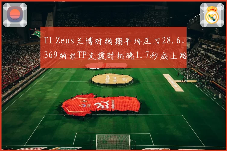 T1 Zeus兰博对线期平均压刀28.6,369纳尔TP支援时机晚1.7秒成上路博弈胜负手